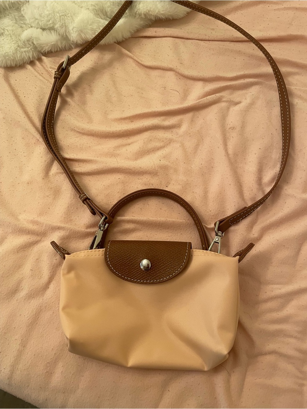 Light Pink & Brown Small Crossbody Handbag - Classic Neutral Women's Bag
